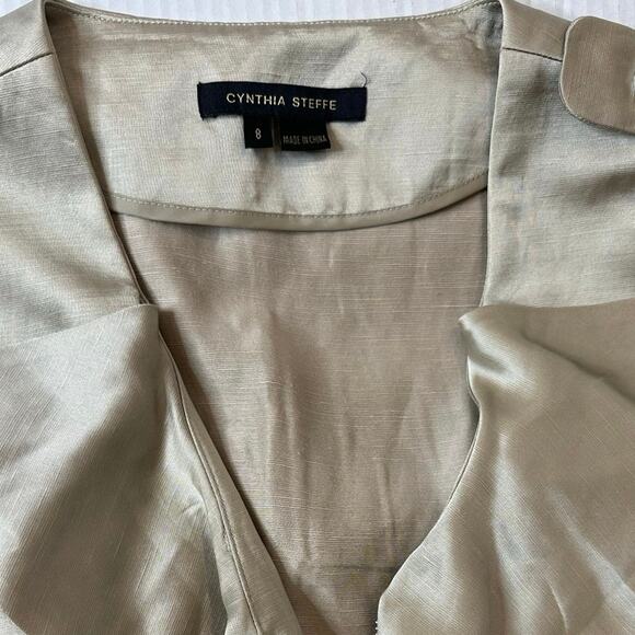 Cynthia Steffe sleeveless satin ruffle v neck utility belted mini dress size 8 - Picture 9 of 15